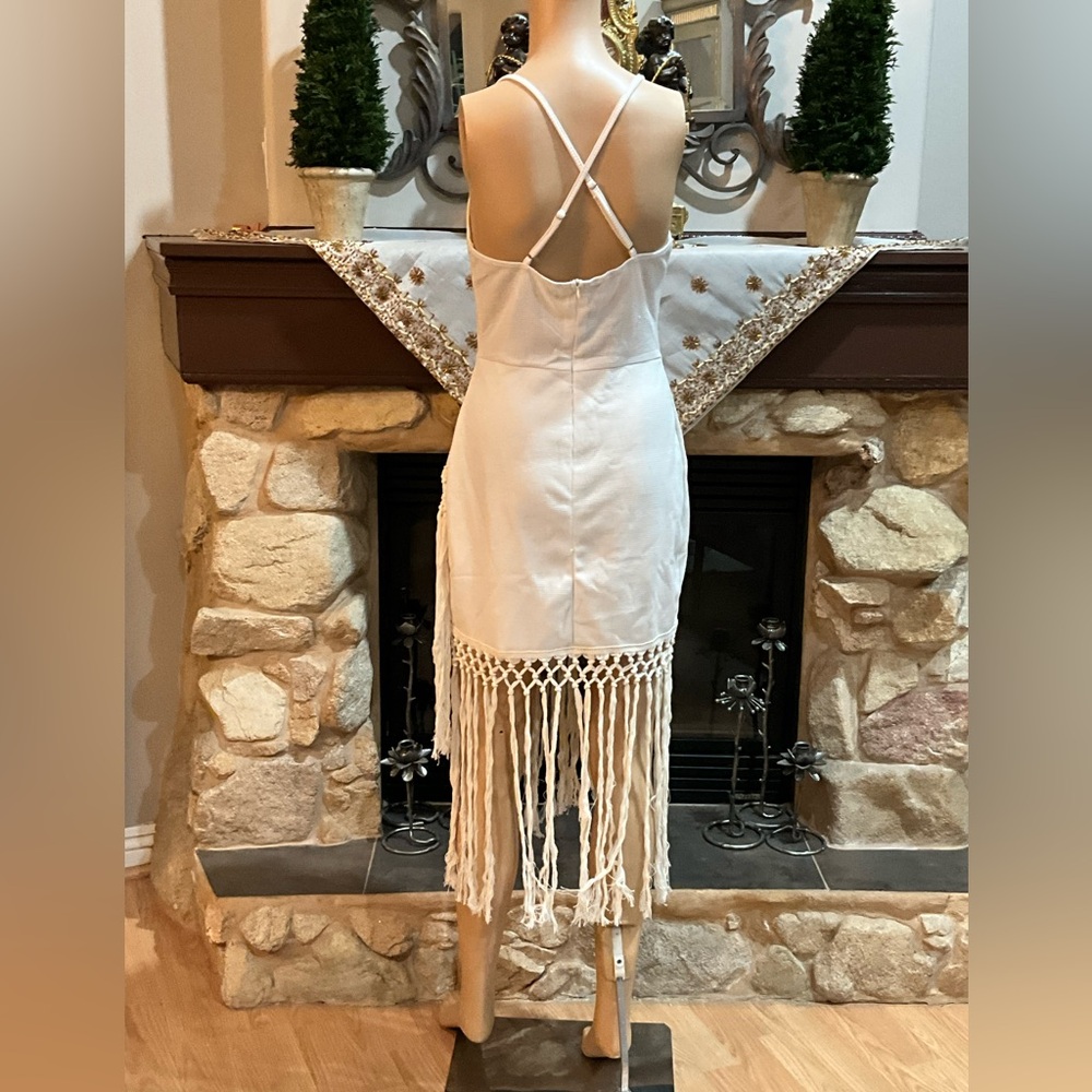 Elegant Cream Fringe with tassel details summer/ beach dress M - Picture 8 of 13